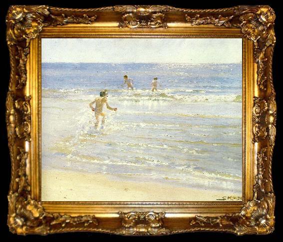 framed  Peter Severin Kroyer badende drenge, solskin, ta009-2